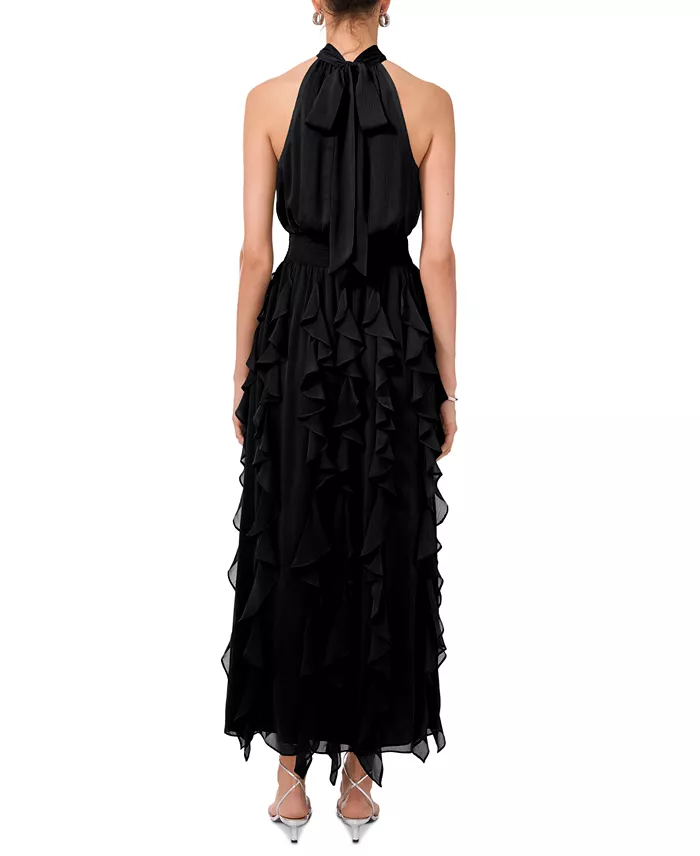 1.STATE Women's Smocked Cascade-Ruffle Halter Maxi Dress Women's Fashion Shoes & Accessories