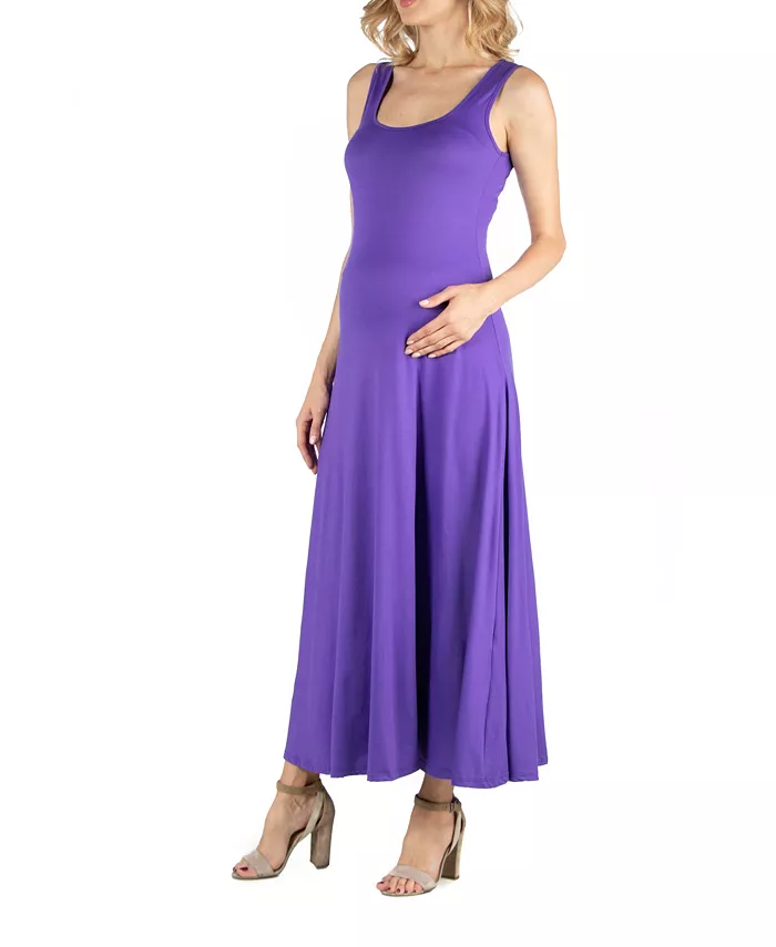 24seven Comfort Apparel Slim Fit A Line Sleeveless Maternity Maxi Dress Women's Fashion Shoes & Accessories