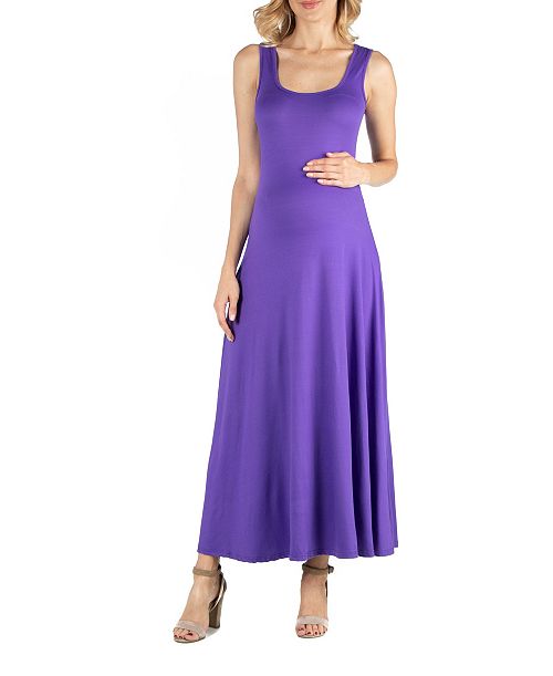 24seven Comfort Apparel Slim fit A Line Sleeveless Maternity Maxi Dress Women's Fashion Shoes & Accessories