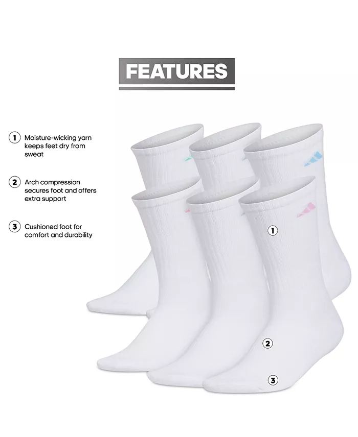 Adidas Women's 6-Pk. Athletic Cushioned Crew Socks Women's Fashion Shoes & Accessories