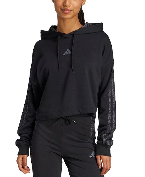 Adidas Women's Printed 3-Stripe French Terry Pullover Hoodie Women's Fashion Shoes & Accessories
