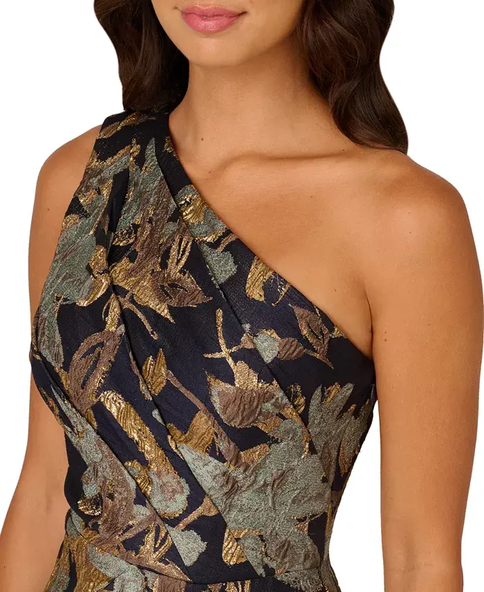 Adrianna Papell Petite Floral-Jacquard One-Shoulder Gown Women's Fashion Shoes & Accessories