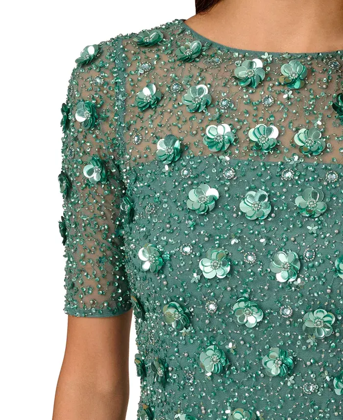 Adrianna Papell Women's Embellished Floral Sheath Dress Women's Fashion Shoes & Accessories