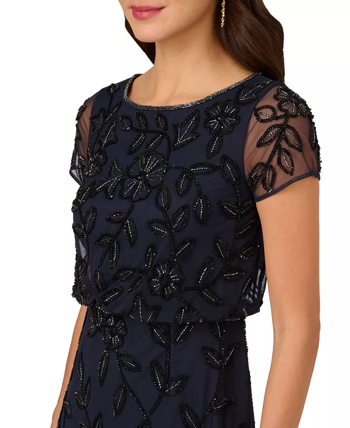 Adrianna Papell Women's Floral Blouson Embellished Gown Women's Fashion Shoes & Accessories
