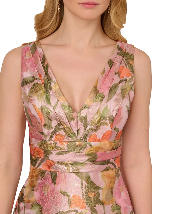 Adrianna Papell Women's Floral Jacquard Midi Dress Women's Fashion Shoes & Accessories