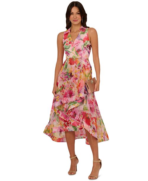 Adrianna Papell Women's Floral-Print High-Low Dress Women's Fashion Shoes & Accessories