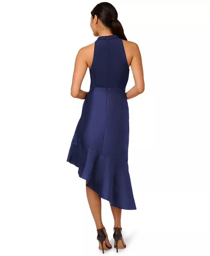 Adrianna Papell Women's Mixed-Media Ruffle-Trim Dress Women's Fashion Shoes & Accessories