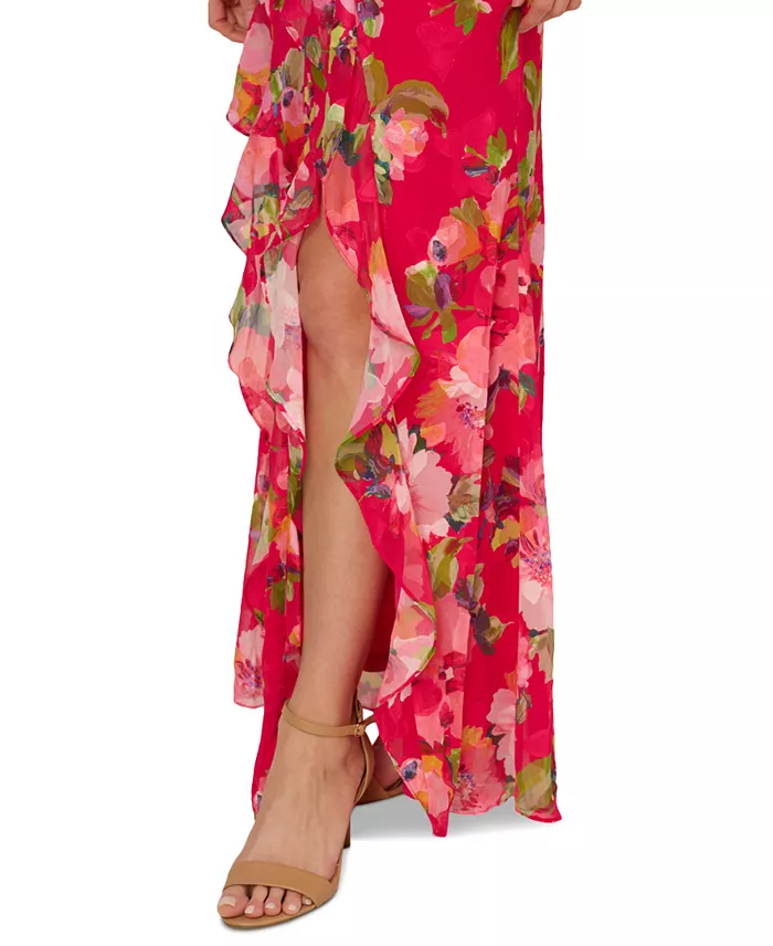 Adrianna Papell Women's Printed Chiffon Mermaid Dress Women's Fashion Shoes & Accessories