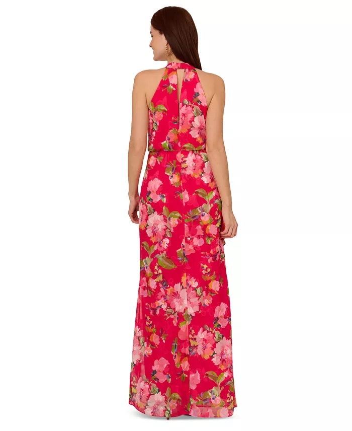 Adrianna Papell Women's Printed Chiffon Mermaid Dress Women's Fashion Shoes & Accessories