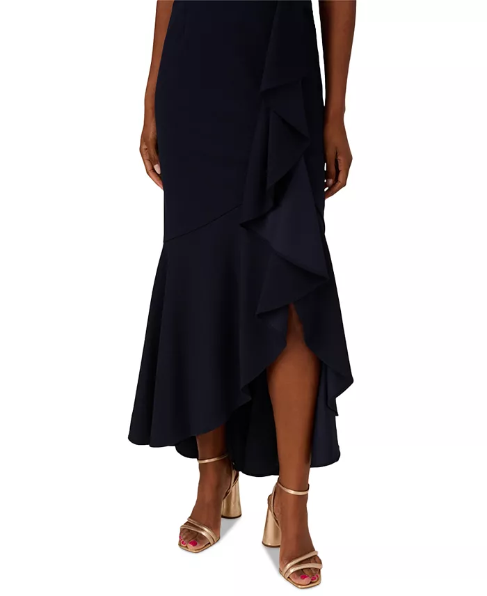 Adrianna Papell Women's Ruffled V-Neck High-Low Dress Women's Fashion Shoes & Accessories