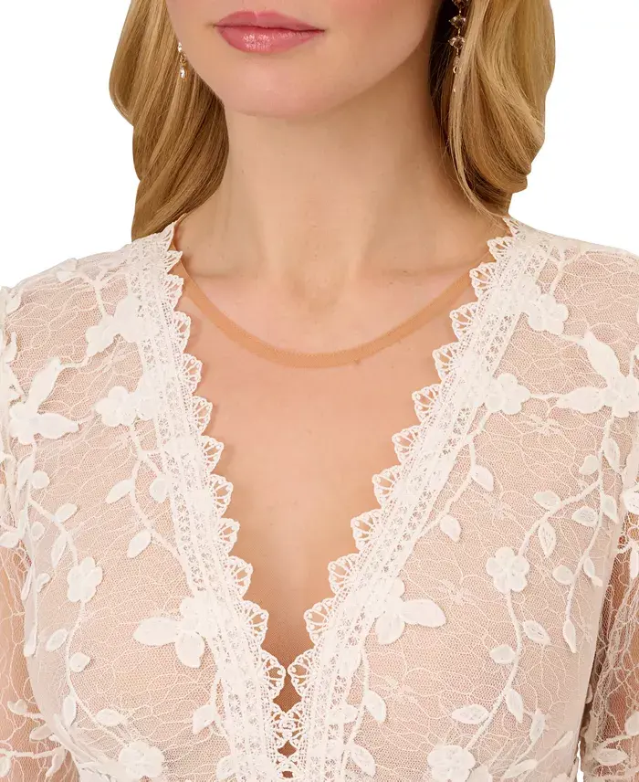 Adrianna Papell Women's V-Neck Lace Embroidered Dress Women's Fashion Shoes & Accessories