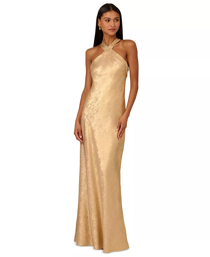 Adrianna Women's Folied-Chiffon Halter Gown Women's Fashion Shoes & Accessories