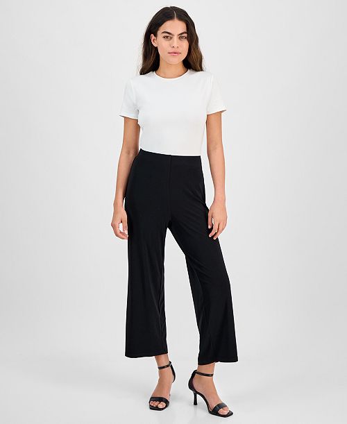 AK Anne Klein Petite Mid-Rise Cropped Wide-Leg Pants Women's Fashion Shoes & Accessories