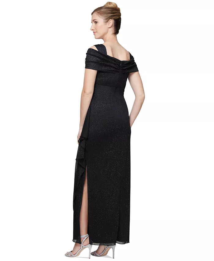 Alex Evenings Alex S Cold-Shoulder Draped Metallic Gown Women's Fashion Shoes & Accessories