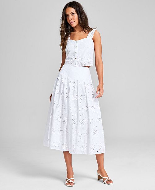 And Now This Women's Cotton Eyelet Midi Skirt Exclusively at Macy's Women's Fashion Shoes & Accessories