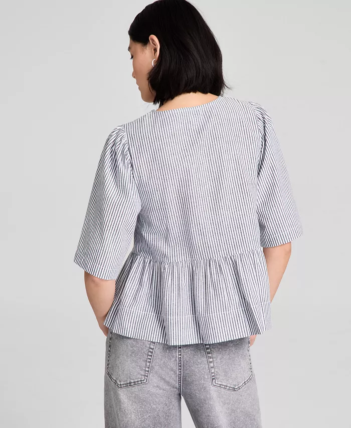 And Now This Women's Cotton Tie-Front Peplum Top Exclusively At Macy's Women's Fashion Shoes & Accessories