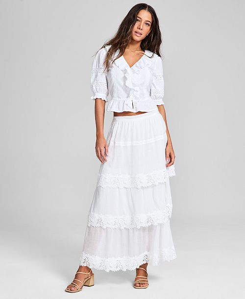 And Now This Women's Lace-Trim Tiered Maxi Skirt Exclusively At Macy's Women's Fashion Shoes & Accessories