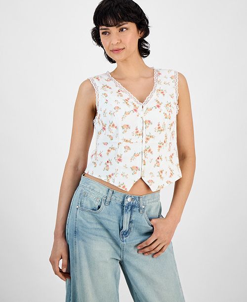 And Now This Women's Lace-Trim V-Neck Woven Vest Exclusively at Macy's Women's Fashion Shoes & Accessories