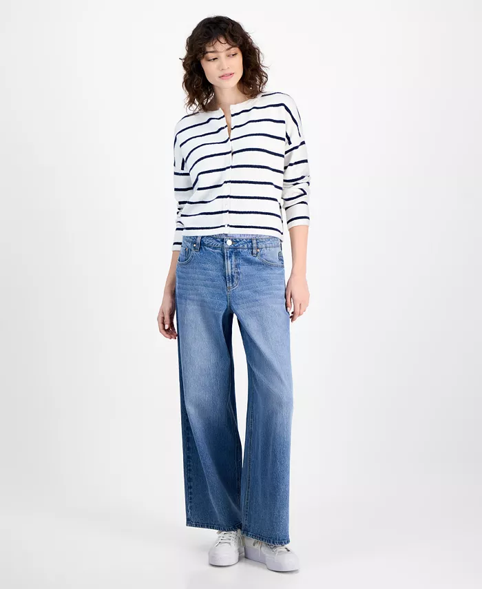 And Now This Women's Striped Button Front Cardigan Women's Fashion Shoes & Accessories