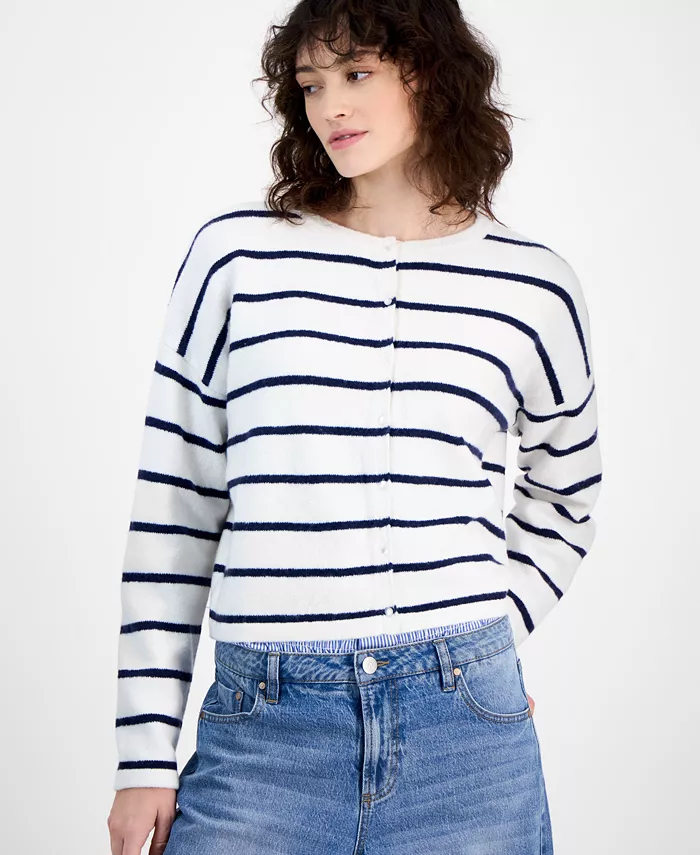And Now This Women's Striped Button Front Cardigan Women's Fashion Shoes & Accessories