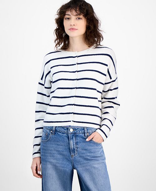 And Now This Women's Striped Button Front Cardigan Women's Fashion Shoes & Accessories