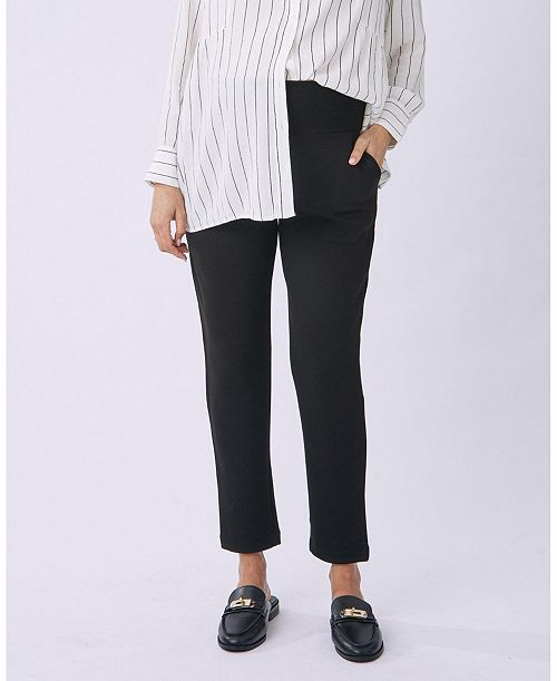 ANGEL MATERNITY Maternity Alana Relaxed Ponti Black Work Pants - Ankle Or Full Length Women's Fashion Shoes & Accessories