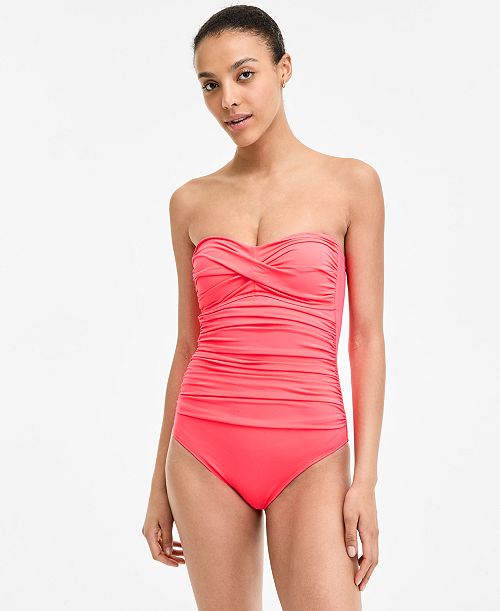 Anne Cole Twist-Front Ruched One-Piece Swimsuit Women's Fashion Shoes & Accessories