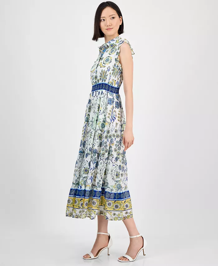 Anne Klein Petite Chiffon Ruffled Smocked-Waist Dress Women's Fashion Shoes & Accessories
