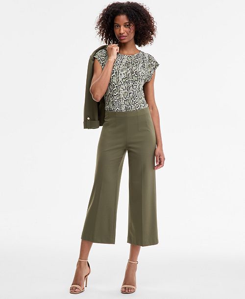 Anne Klein Women's High-Rise Pull-On Crop Wide-Leg Pants Women's Fashion Shoes & Accessories
