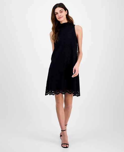 Anne Klein Women's High-Ruffle-Neck Sleeveless Lace Dress Women's Fashion Shoes & Accessories