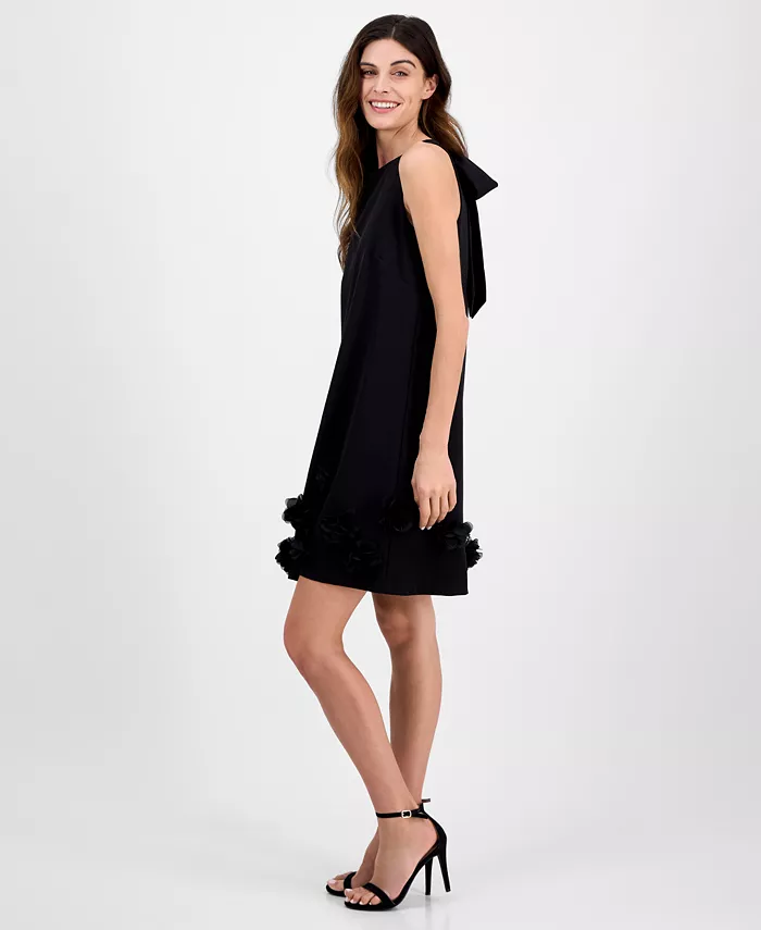 Anne Klein Women's Jewel-Neck Rosette-Trim Shift Dress Women's Fashion Shoes & Accessories