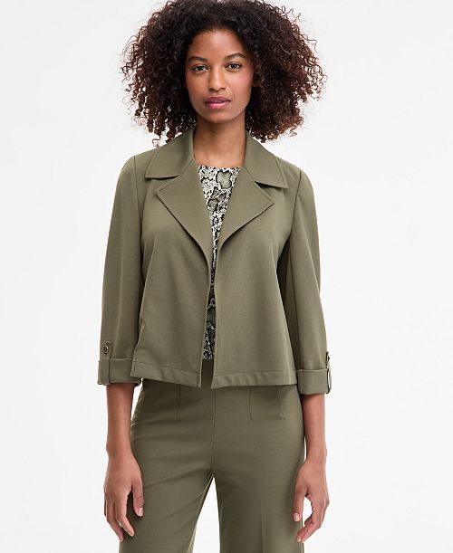 Anne Klein Women's Notched Collar Drapey Cropped Jacket Women's Fashion Shoes & Accessories