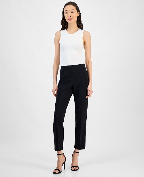 Anne Klein Women's Pull-On Straight-Leg Ankle Pants Women's Fashion Shoes & Accessories