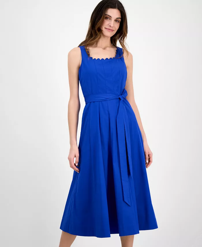 Anne Klein Women's Tie-Waist Seamed Fit & Flare Midi Dress Women's Fashion Shoes & Accessories