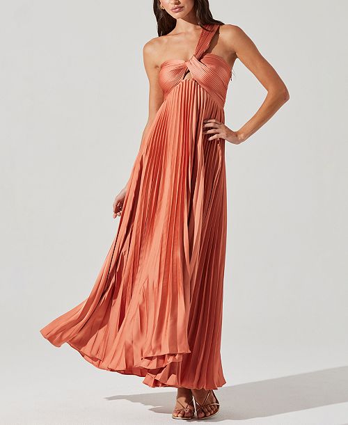ASTR The Label Women's Rasya One-Shoulder Pleated Dress Women's Fashion Shoes & Accessories