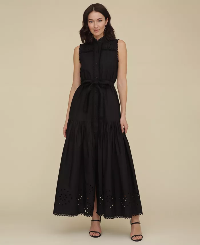 Avec Les Filles Women's Cotton Sleeveless Eyelet Maxi Dress Women's Fashion Shoes & Accessories
