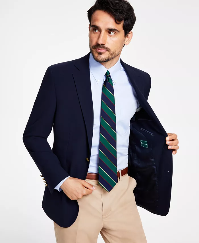 B By Brooks Brothers Men's Classic-Fit Navy Stretch Wool Blend Blazer Men's Fashion & Accessories
