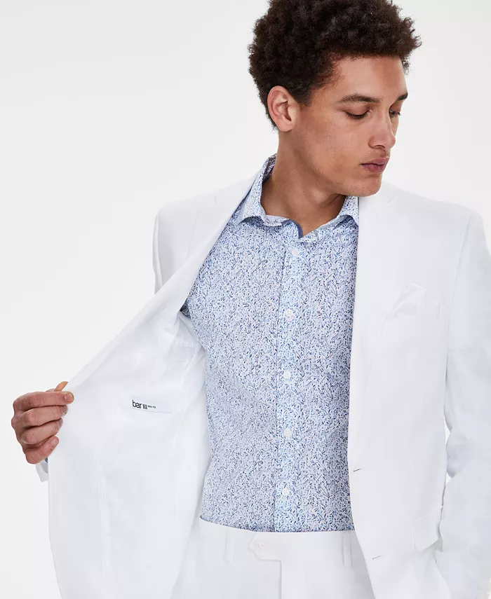 Bar III Men's Slim-Fit White 100% Linen Suit Jacket Created For Macy's Men's Fashion & Accessories