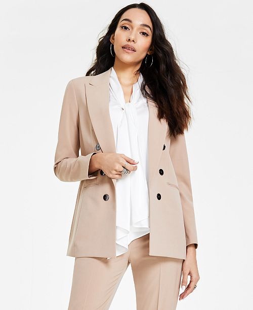 Bar III Women's Faux Double-Breasted Boyfriend Jacket Created For Macy's Women's Fashion Shoes & Accessories