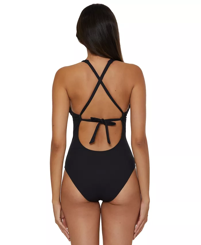 Becca Women's Modern Edge Textured Plunging-Neck Swimsuit Women's Fashion Shoes & Accessories