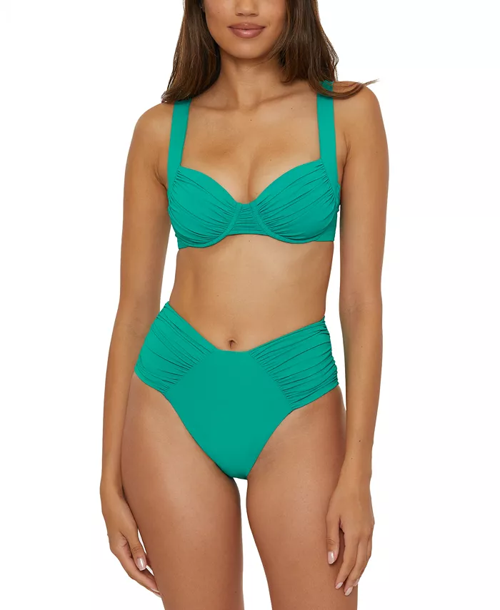 Becca Women's Ruched Underwire Bikini Top & High-Waist Bottoms Women's Fashion Shoes & Accessories