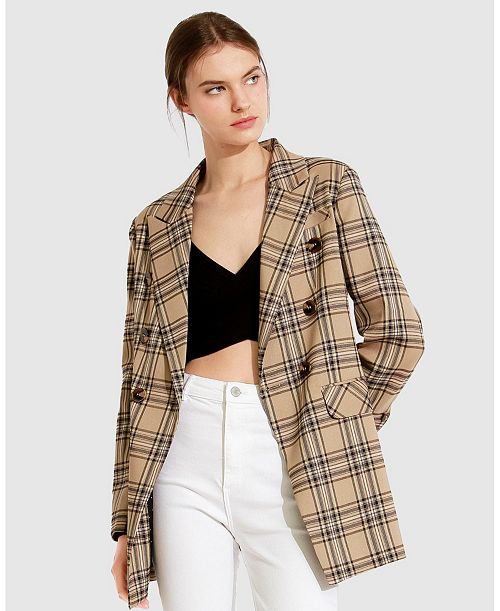 Belle & Bloom Too Cool For Work Plaid Blazer Women's Fashion Shoes & Accessories