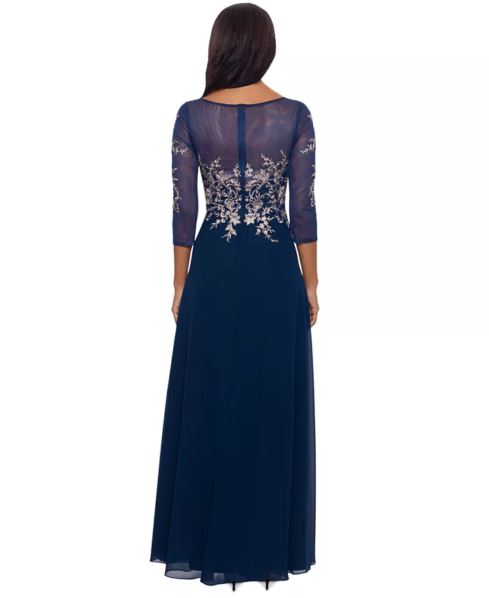 Betsy & Adam Embroidered 3/4-Sleeve Gown Women's Fashion Shoes & Accessories