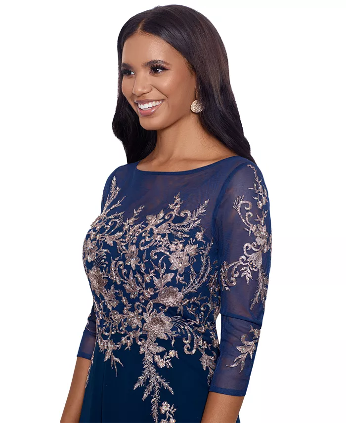 Betsy & Adam Embroidered 3/4-Sleeve Gown Women's Fashion Shoes & Accessories
