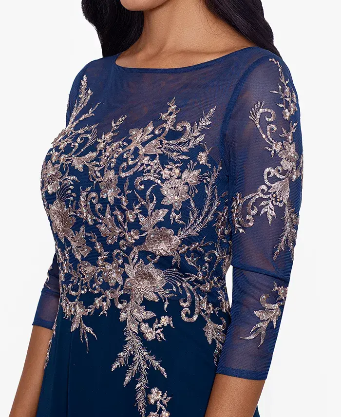 Betsy & Adam Embroidered 3/4-Sleeve Gown Women's Fashion Shoes & Accessories