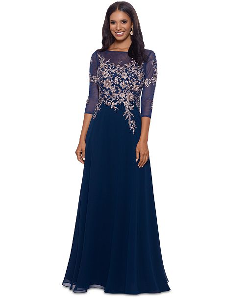 Betsy & Adam Embroidered 3/4-Sleeve Gown Women's Fashion Shoes & Accessories