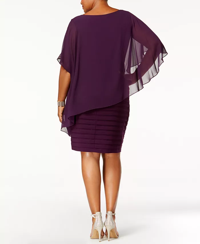 Betsy & Adam Plus Size Chiffon Capelet Sheath Dress Women's Fashion Shoes & Accessories