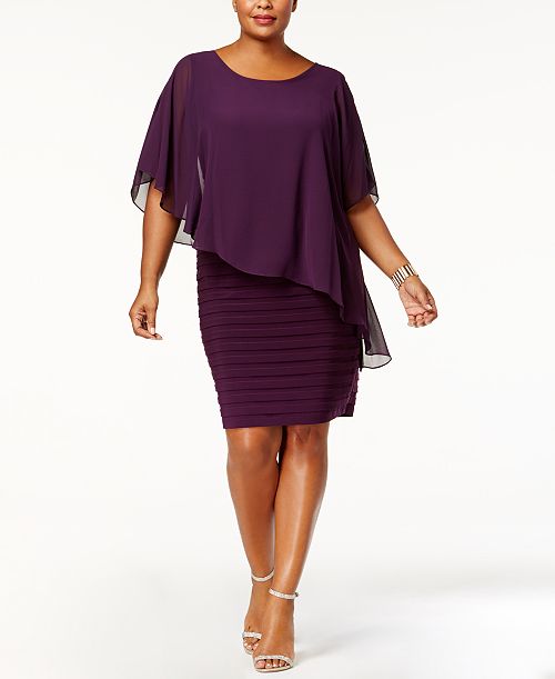 Betsy & Adam Plus Size Chiffon Capelet Sheath Dress Women's Fashion Shoes & Accessories