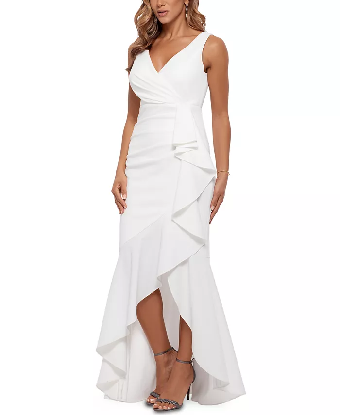 Betsy & Adam Ruffled High-Low Gown Women's Fashion Shoes & Accessories
