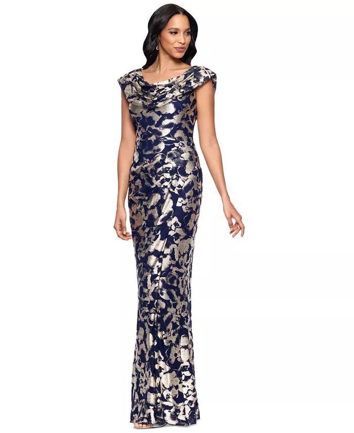 Betsy & Adam Women's Floral-Foil Powermesh Sheath Dress Women's Fashion Shoes & Accessories